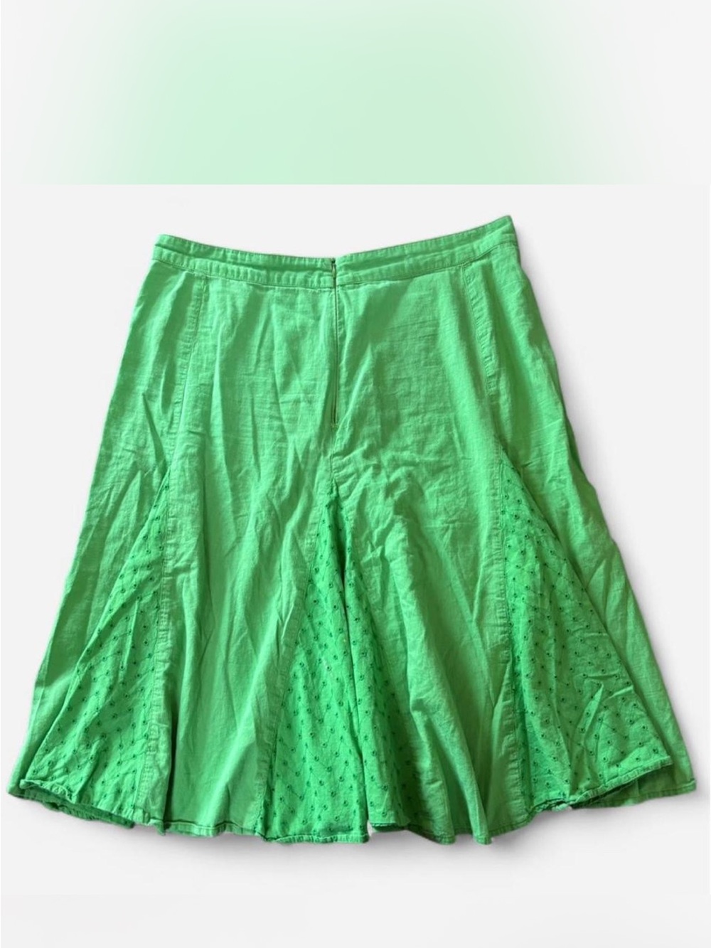 Bright Green A-Line Eyelet Panel Skirt